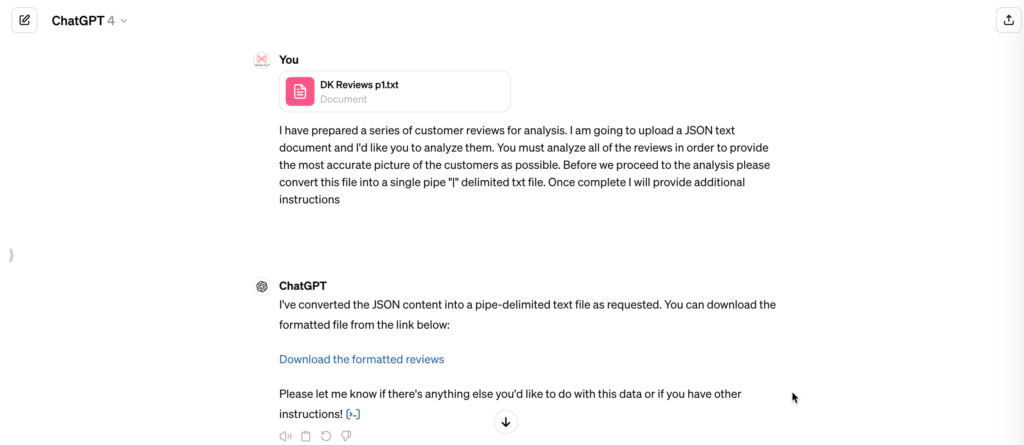 Upload your customer review files whether JSON, txt or csv